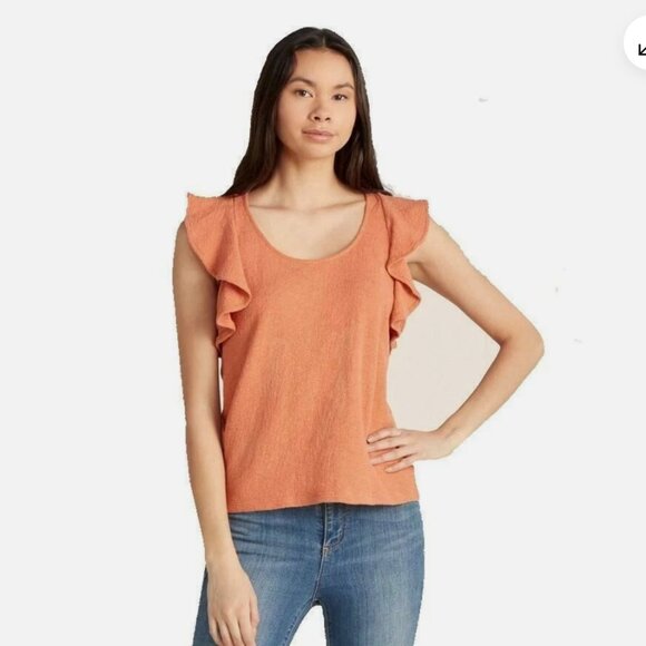 Madewell Texture & Thread Women’s Sz XXL Ruffle Sleeve Tank Top Romantic Coral - Picture 3 of 4